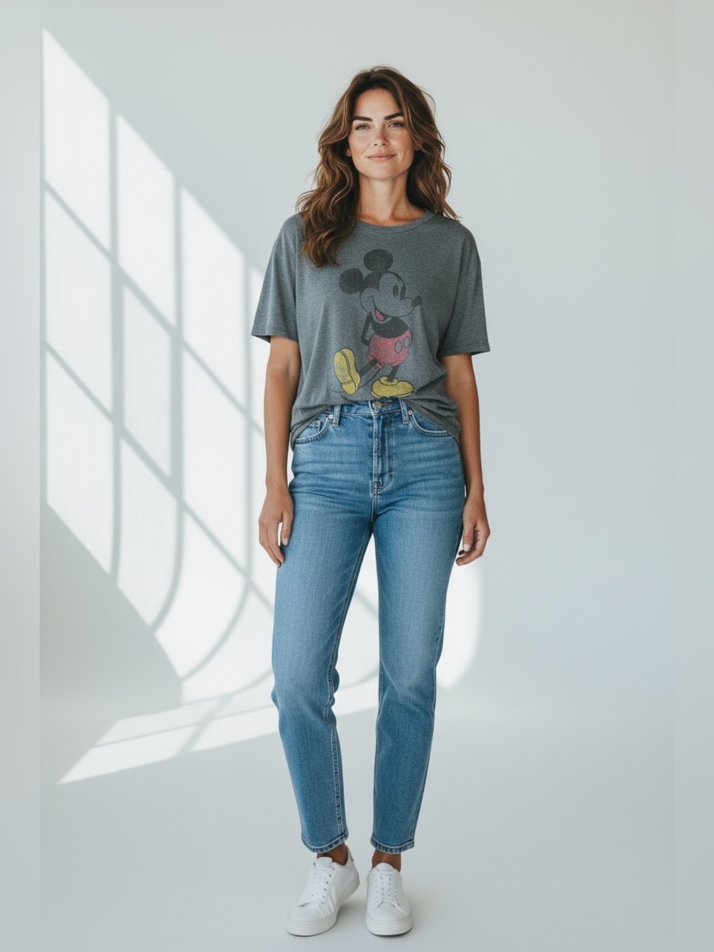 Disney Mickey Mouse Distressed Graphic T-Shirt Gray 2XL XXL Oversized Tee